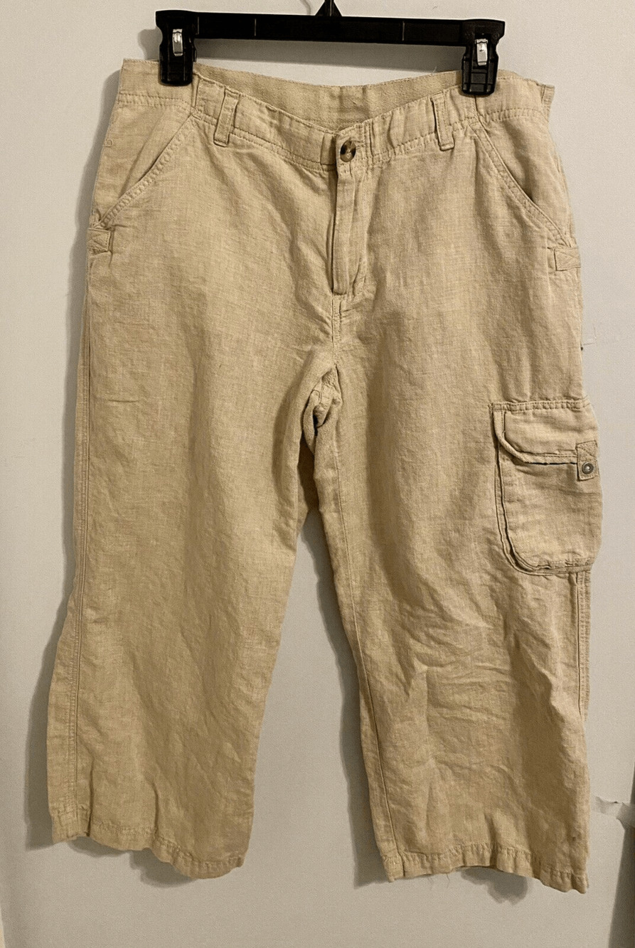 COLUMBIA XCO Pants Women's 10 Cargo Cropped Capri Hiking Linen Blend Beige N652